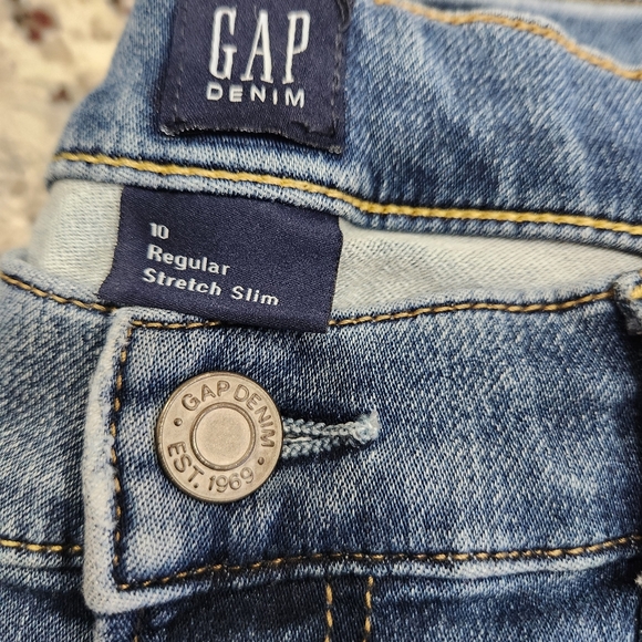 Gap Kids Girls Adjustable Waist Denim Stretch Slim Jeans Size 10 Reg Distressed - Picture 2 of 6